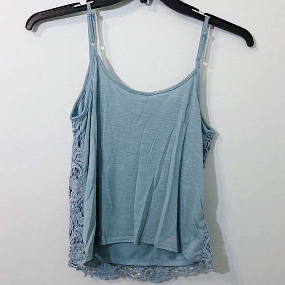 Mossimo Supply Co. Light Blue Paisley Crochet Lace Cropped Tank Top Size Small - Picture 5 of 9